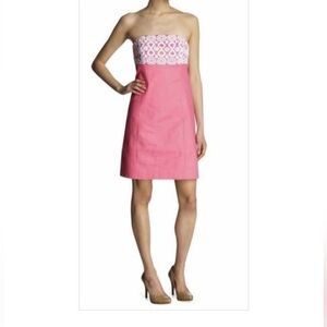 Lilly Pulitzer cotton strapless shift dress with lace detail womens 6